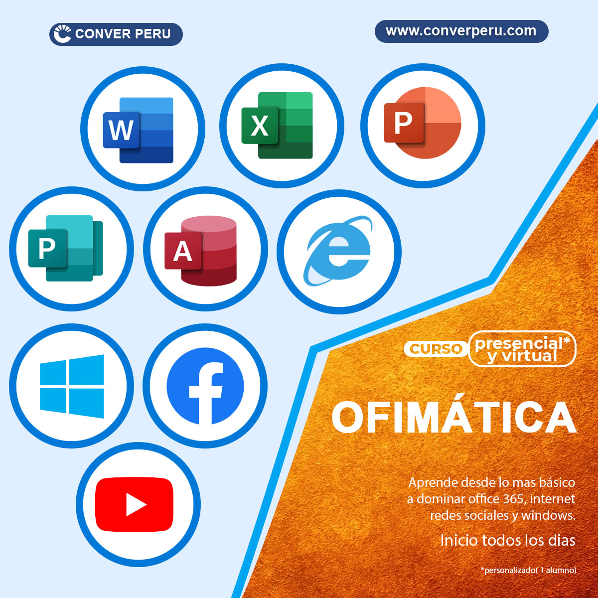 
								MODULO I:  Windows, Word, Excel, Power Point, Internet
								</br>COSTO: S/.180.00. </br>